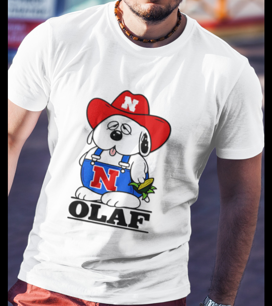 Nebraska Cornhuskers Olaf Dog In Overalls With Corn And Red Hat T-Shirt