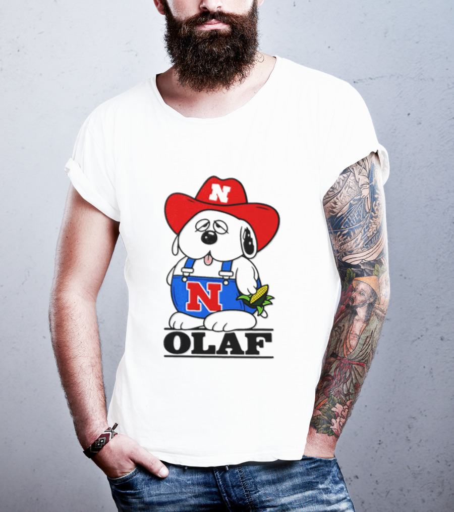 Nebraska Cornhuskers Olaf Dog In Overalls With Corn And Red Hat T-Shirt