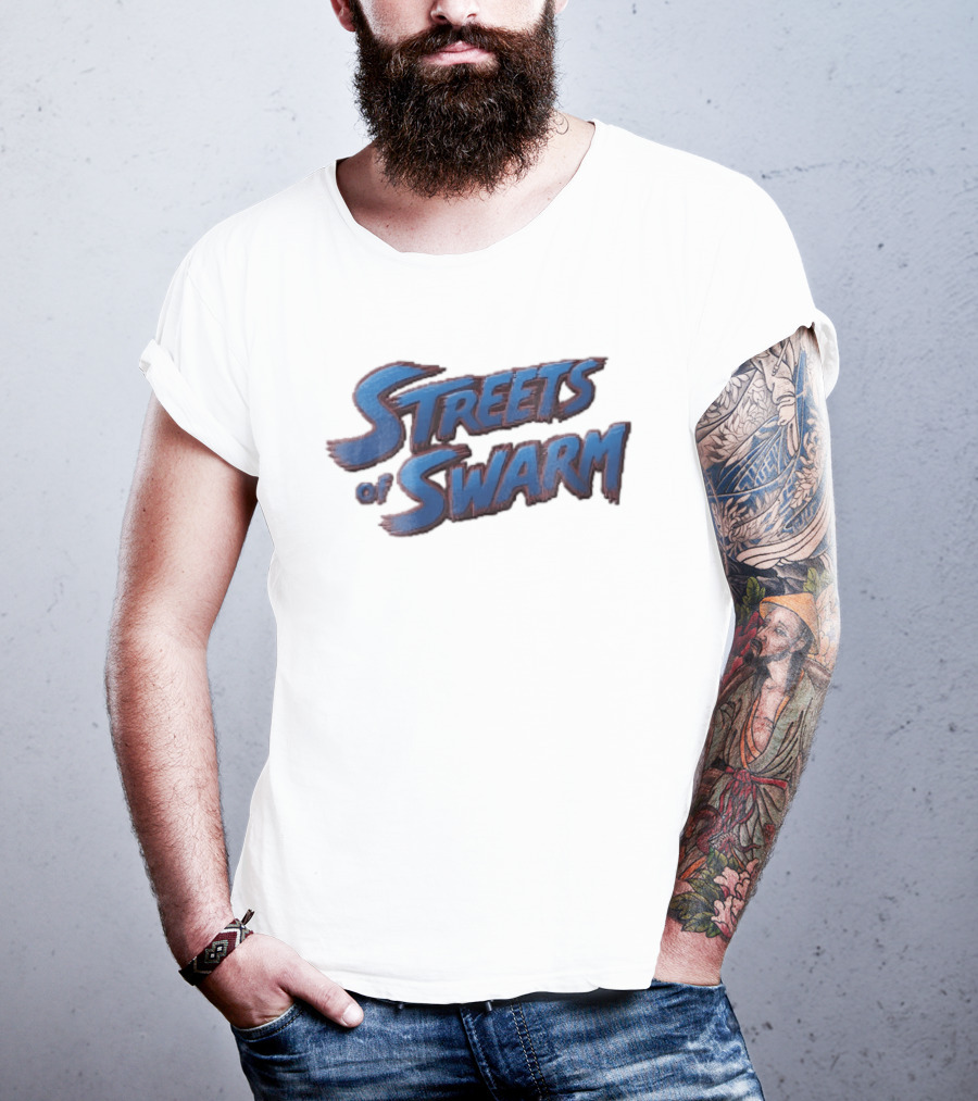 Streets Of Swarm Brushstroke Arcade Title Lettering Retro Gaming T-Shirt
