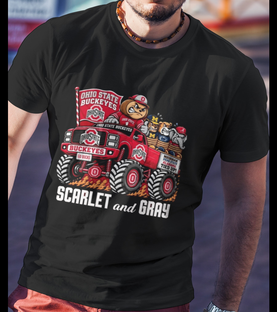Ohio State Buckeyes 2026 Scarlet And Gray Monster Truck Rivalry Football T-Shirt