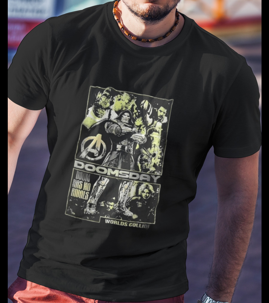 Avengers Doomsday Doom Has No Rivals Worlds Collide Villain Collage Halftone T-Shirt