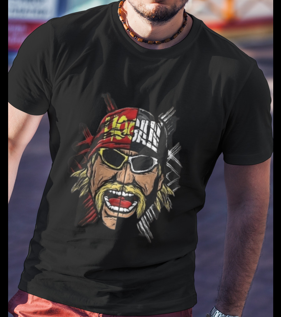 Hogan Red Black Split Face Sunglasses Mustache Caricature T-Shirt