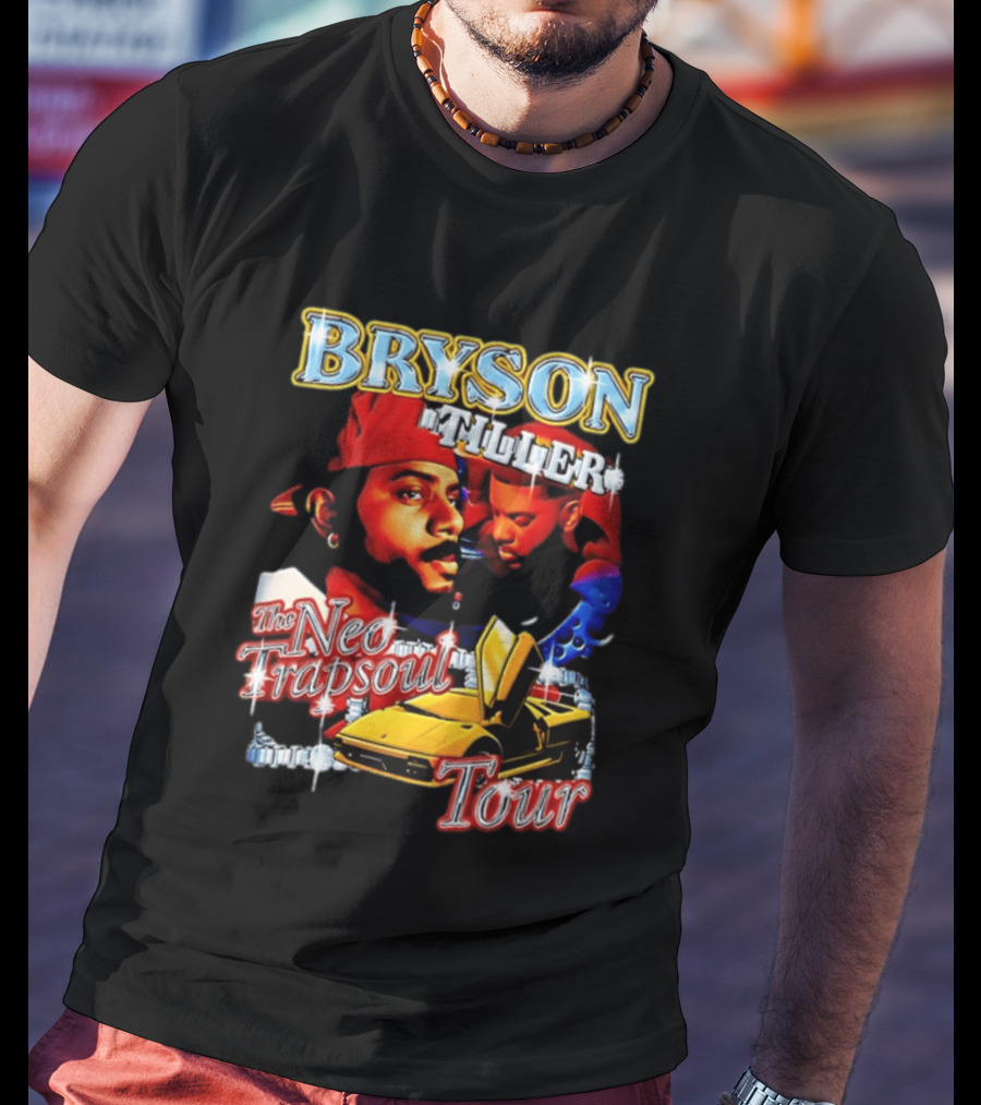 Bryson Tiller The Neo Trapsoul Tour 3D Graffiti Style Art With Yellow Car T-Shirt