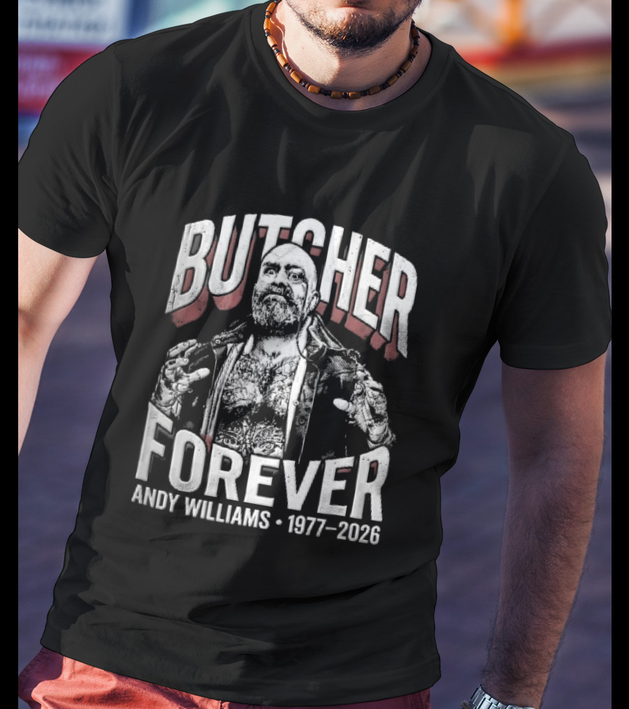 Butcher Forever Andy Williams 1977 2026 Monocle Bearded Wrestler T-Shirt