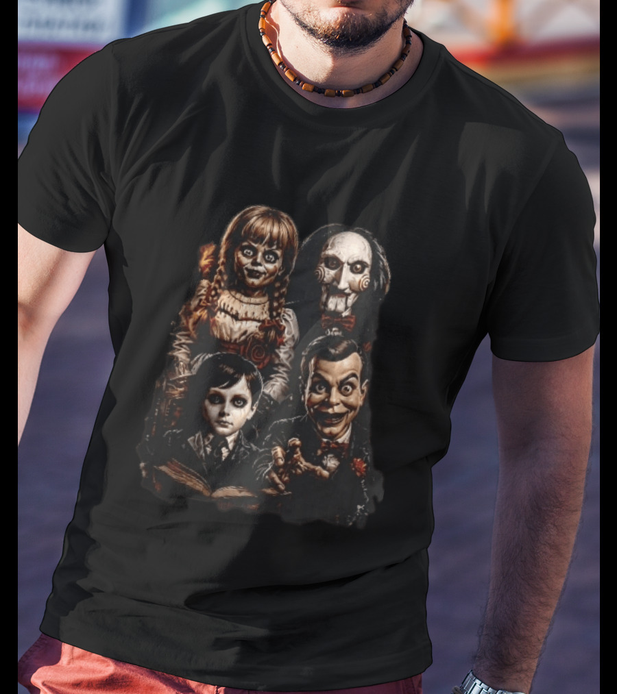 Creepy Horror Ventriloquist Dummies Annabelle Jigsaw Characters T-Shirt