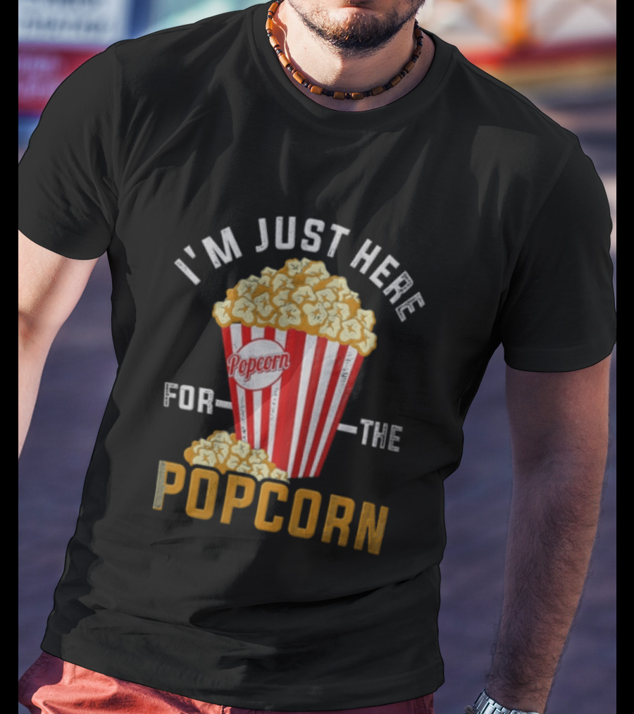 I'm Just Here For The Popcorn Red And White Striped Box T-Shirt