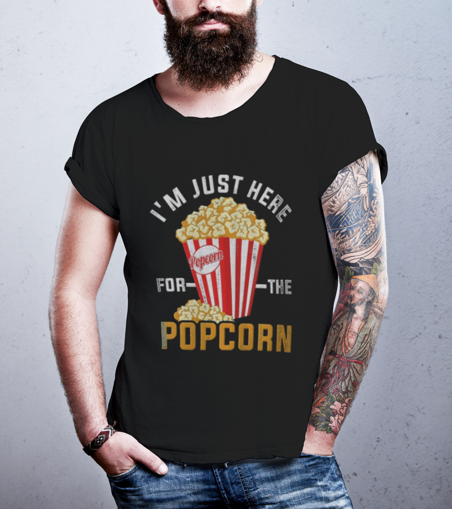 I'm Just Here For The Popcorn Red And White Striped Box T-Shirt