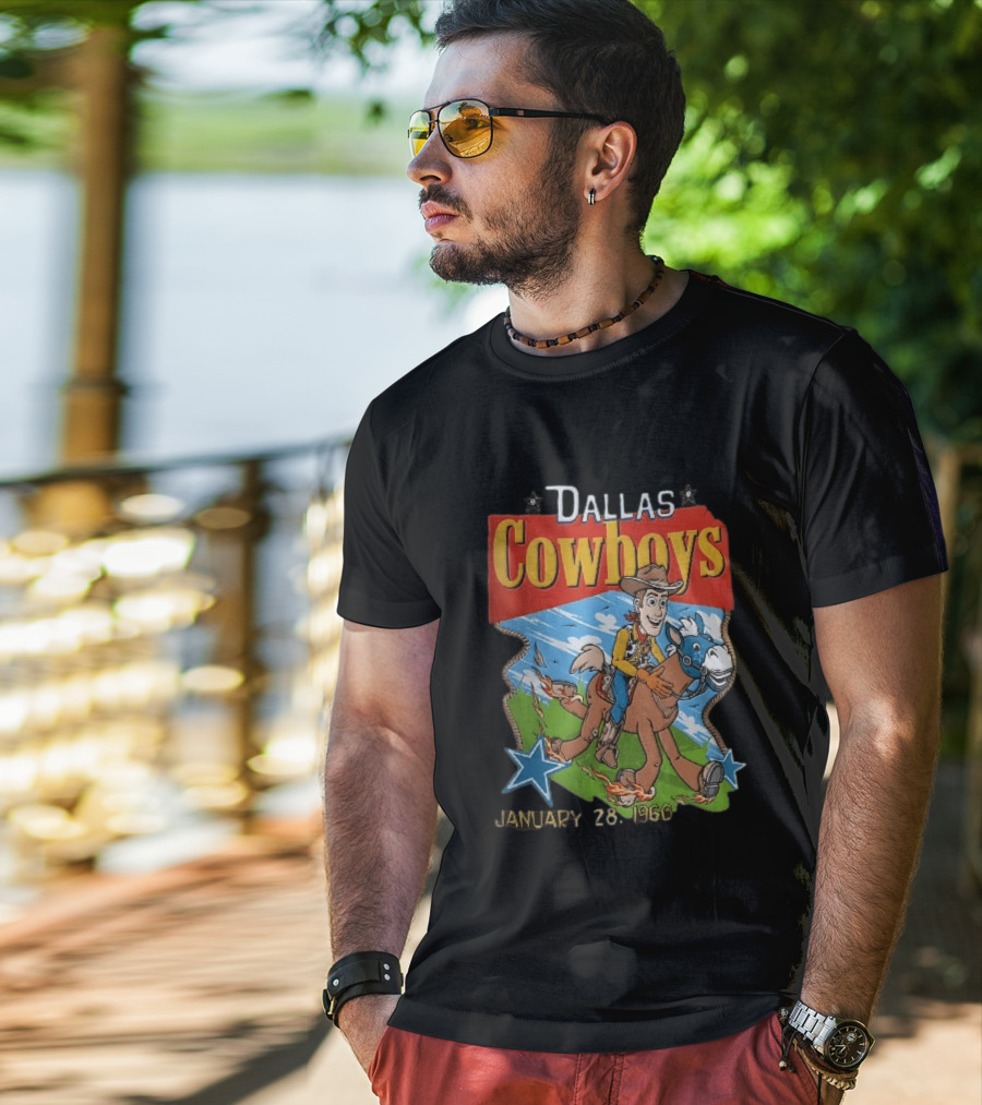 Dallas Cowboys Woody Riding Toy Horse Flames Stars January 28 1960 T-Shirt