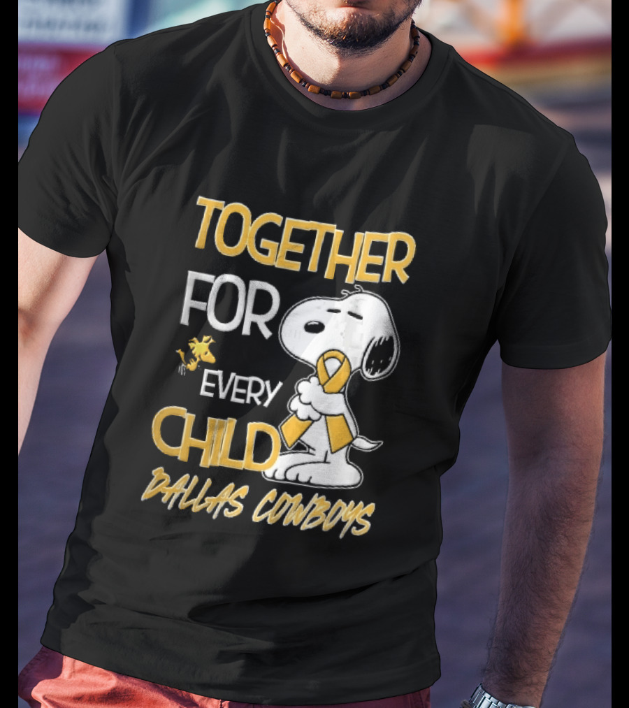 Dallas Cowboys Snoopy Woodstock Gold Ribbon Together For Every Child T-Shirt