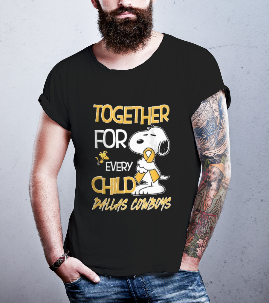 Dallas Cowboys Snoopy Woodstock Gold Ribbon Together For Every Child T-Shirt
