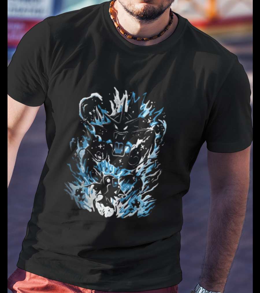 Dark Cartoon Red Gyarados Gold Magikarp Splashing Water Waves Pokémon Collection T-Shirt
