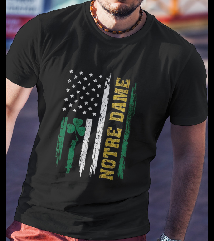 Notre Dame Irish American Flag Football Clover Stars T-Shirt