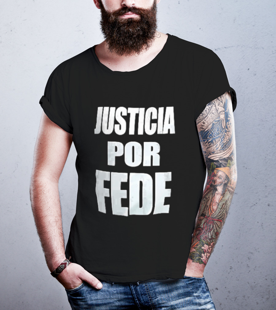Justicia Por Fede White Block Lettering Marble T-Shirt