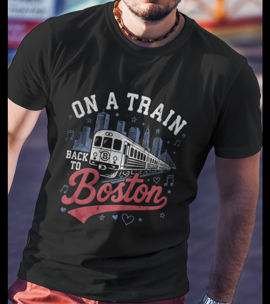 On A Train Back To Boston City Skyline With Musical Notes And Hearts T-Shirt