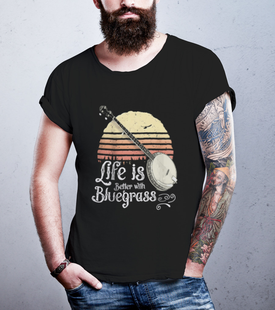 Life Is Better With Bluegrass Vintage Sunset Banjo T-Shirt