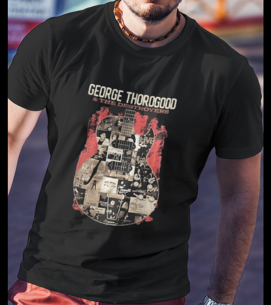 George Thorogood And The Destroyers Album Covers Guitar Collage Red Splash T-Shirt