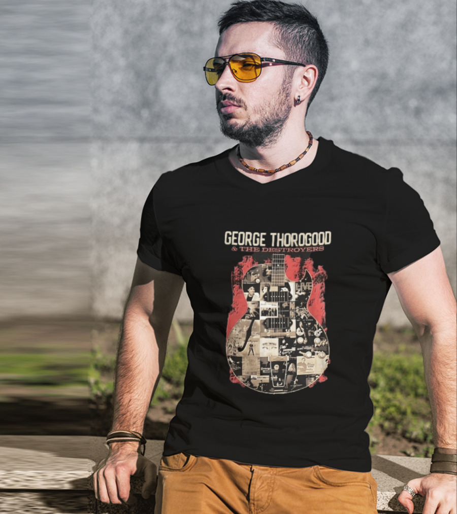 George Thorogood And The Destroyers Album Covers Guitar Collage Red Splash T-Shirt