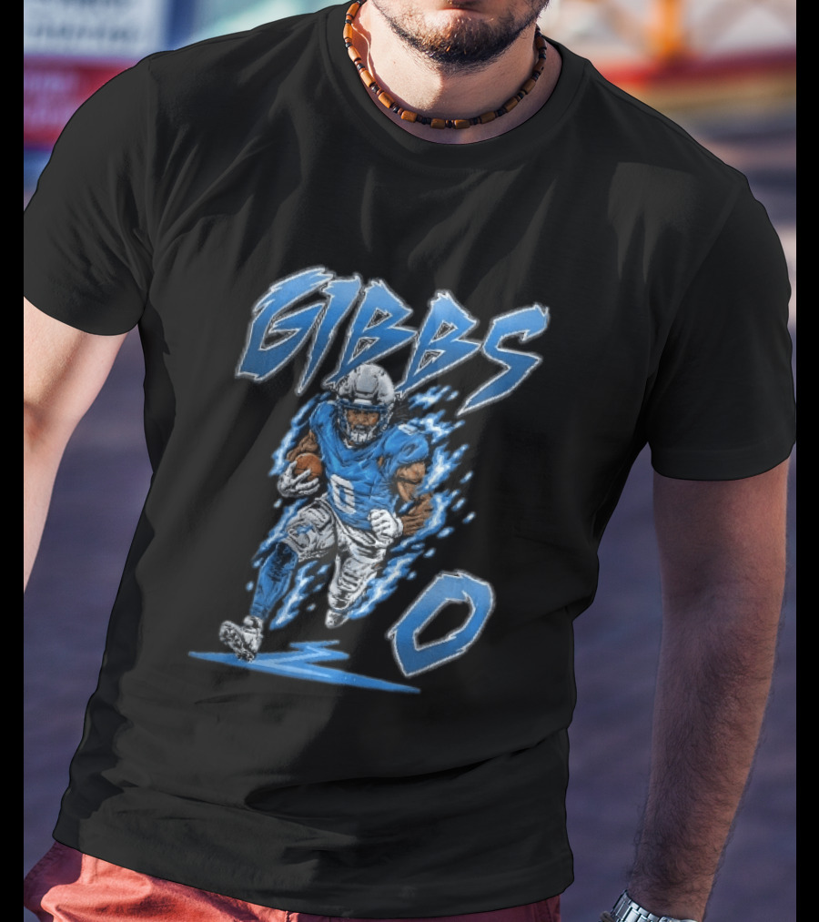 Gibbs 0 Blue Energy Lightning Running Football Player Cartoon T-Shirt