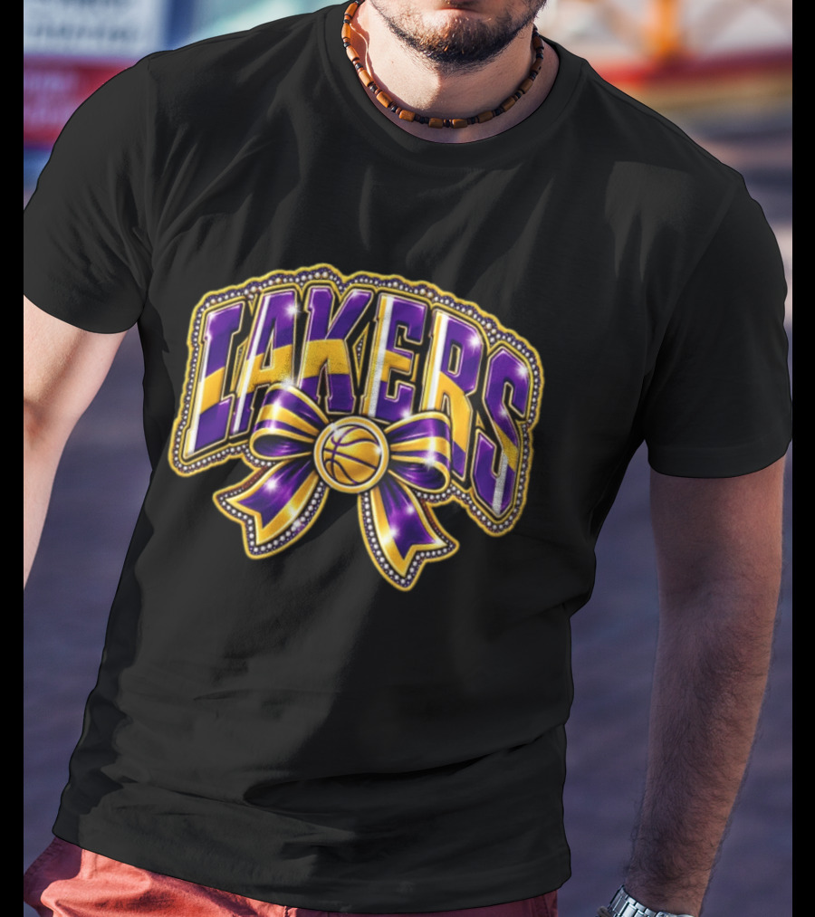 Los Angeles Lakers NBA Basketball Bow Purple Gold T-Shirt