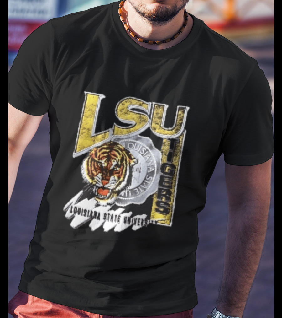 LSU Tigers Louisiana State University Tiger Head Seal Distressed T-Shirt