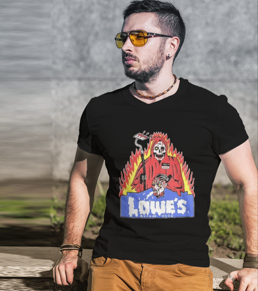 Lowes Before Hoes Hell O Death Grim Reaper Severed Head Paint Roller Cartoon T-Shirt