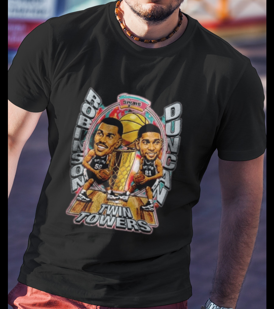Robinson Duncan Twin Towers San Antonio Spurs Basketball Vintage NBA Legends T-Shirt