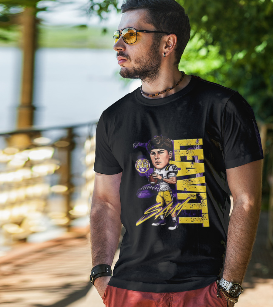 Sam Levis LSU Tigers Football Player Caricature Leavitt 18 Signature T-Shirt