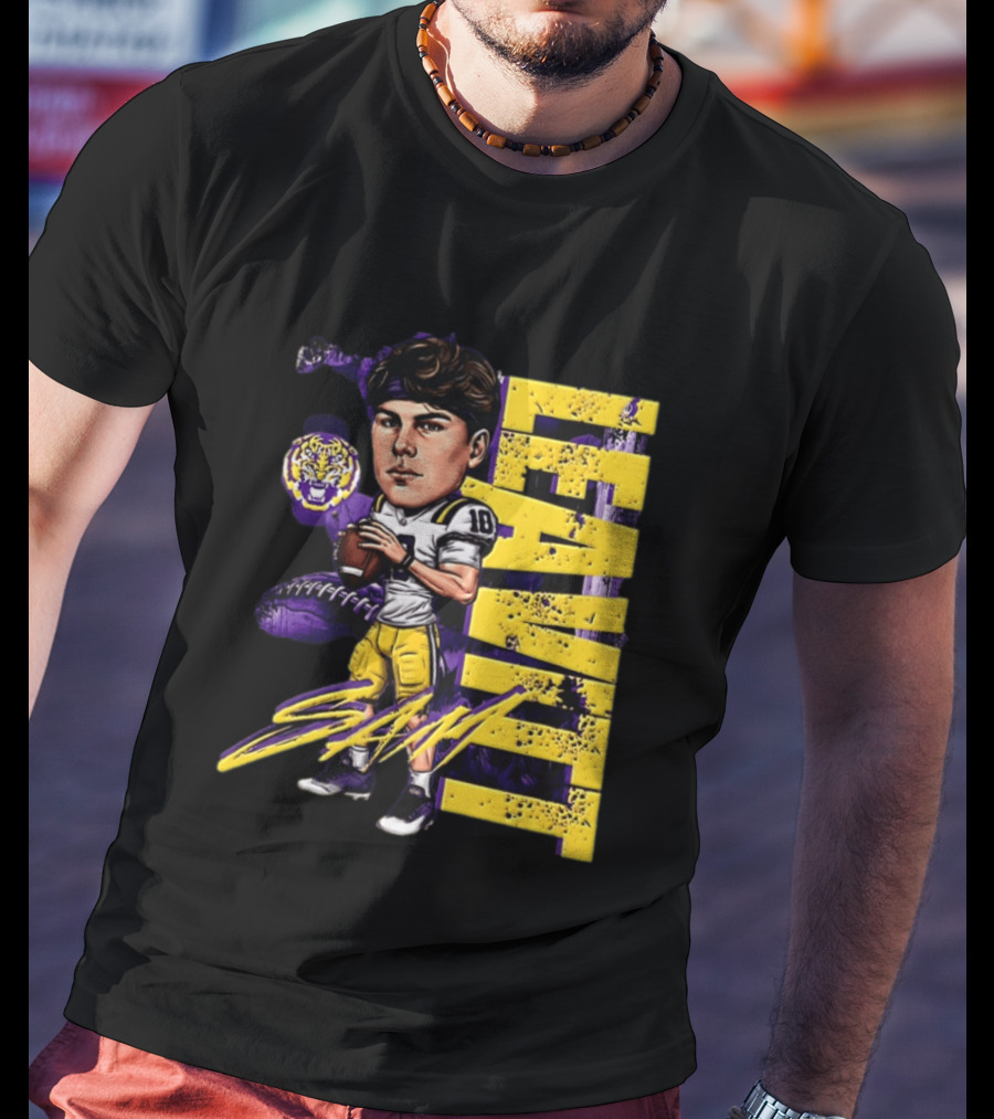 Sam Levis LSU Tigers Football Player Caricature Leavitt 18 Signature T-Shirt