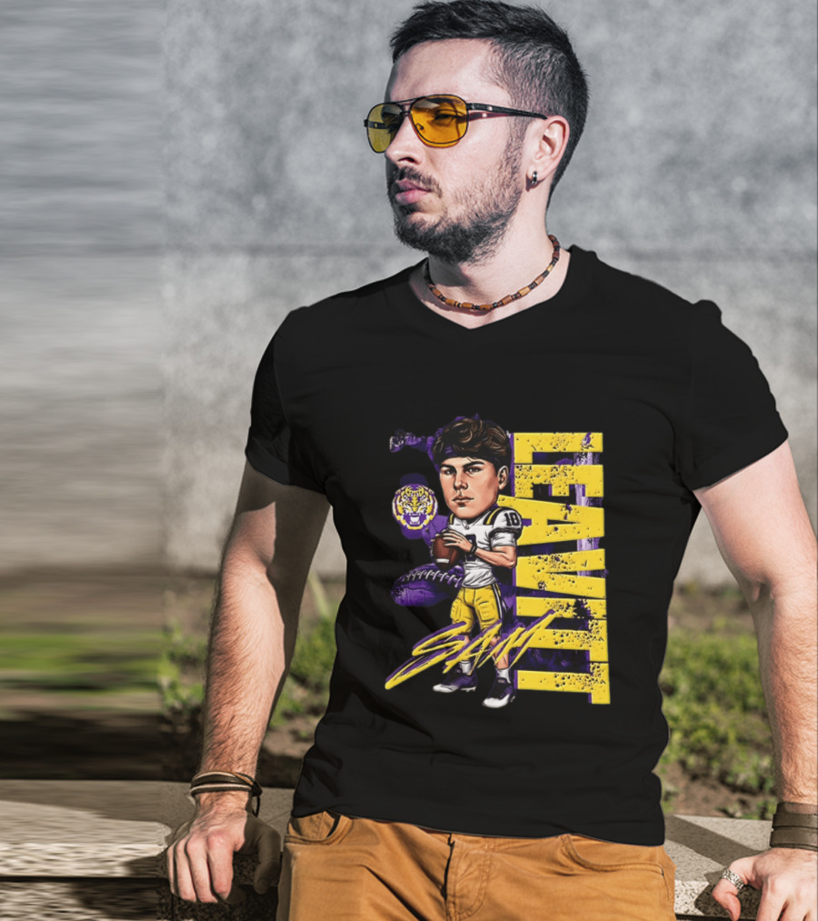 Sam Levis LSU Tigers Football Player Caricature Leavitt 18 Signature T-Shirt