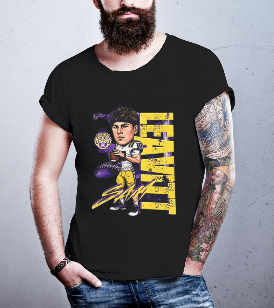 Sam Levis LSU Tigers Football Player Caricature Leavitt 18 Signature T-Shirt