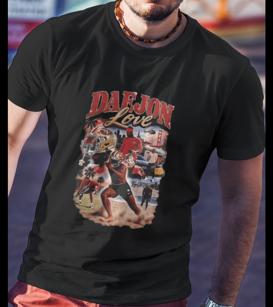San Francisco 49ers Daejon Love Collage Running Barefoot Beach Player Photos T-Shirt