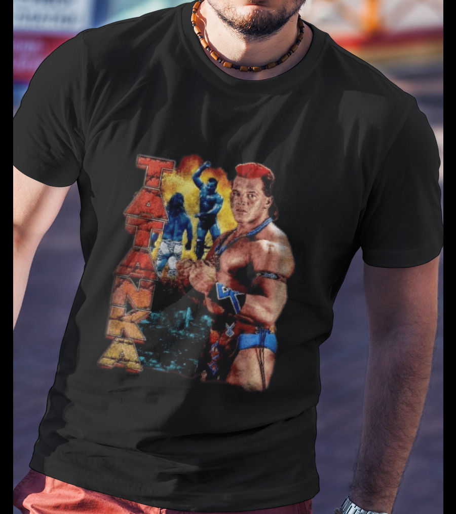 Tatanka Wrestling Legend Muscle Warrior Pose Action T-Shirt