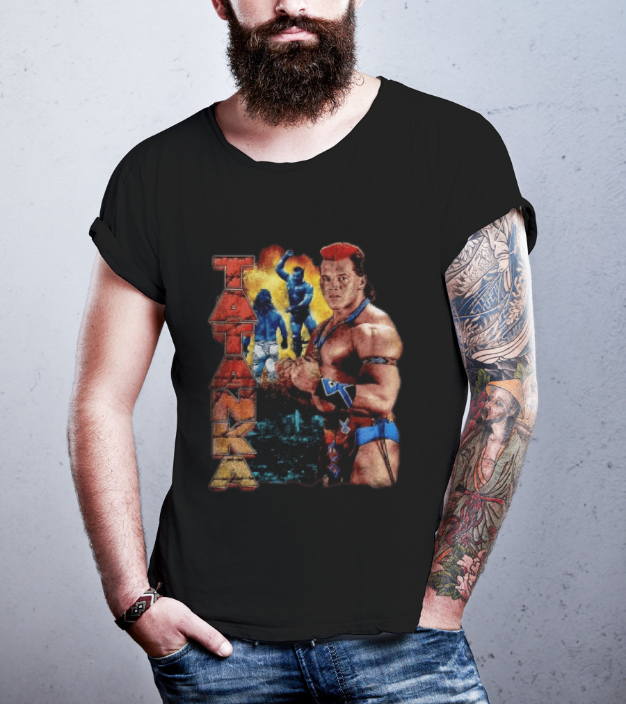 Tatanka Wrestling Legend Muscle Warrior Pose Action T-Shirt