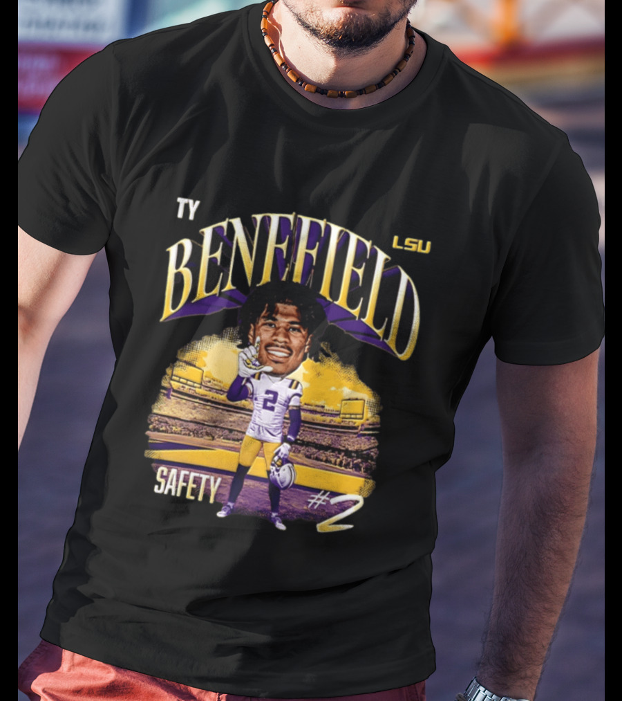 Ty Benefield LSU Football Safety #2 Caricature Stadium T-Shirt