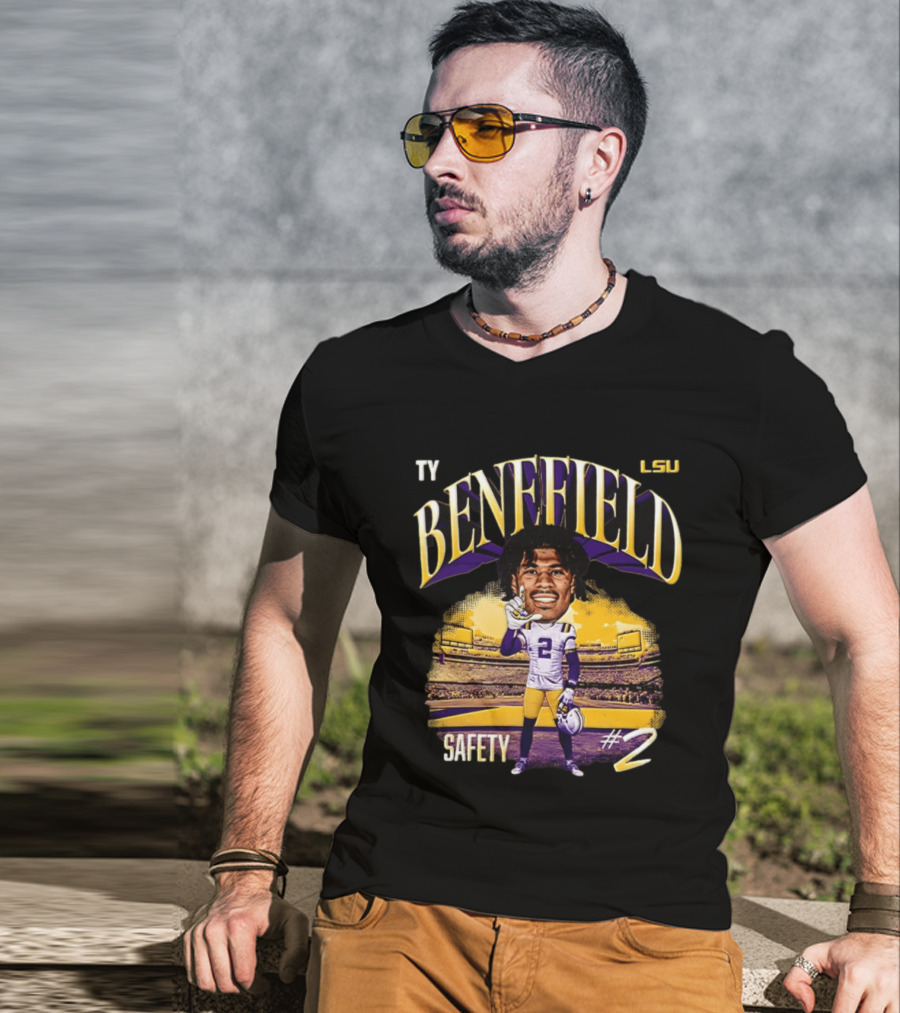 Ty Benefield LSU Football Safety #2 Caricature Stadium T-Shirt