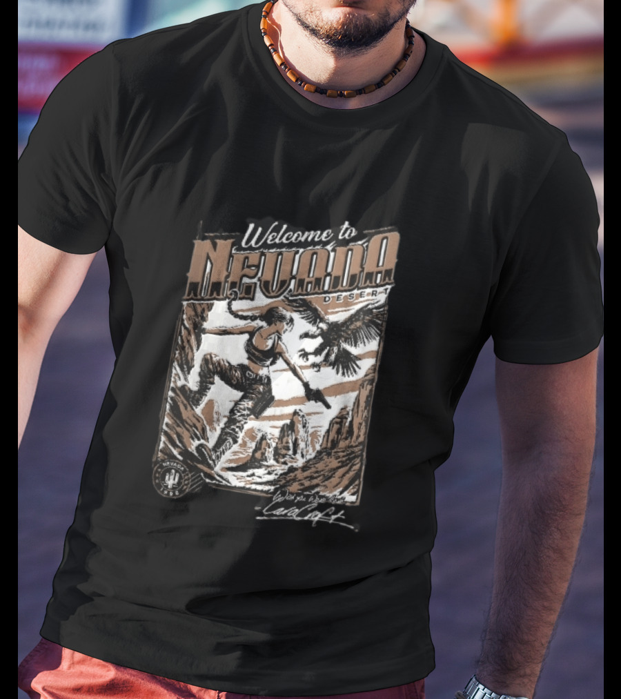 Welcome To Nevada Desert 1998 Eagle Rock Climbing Wish You Were Here Lara Croft T-Shirt