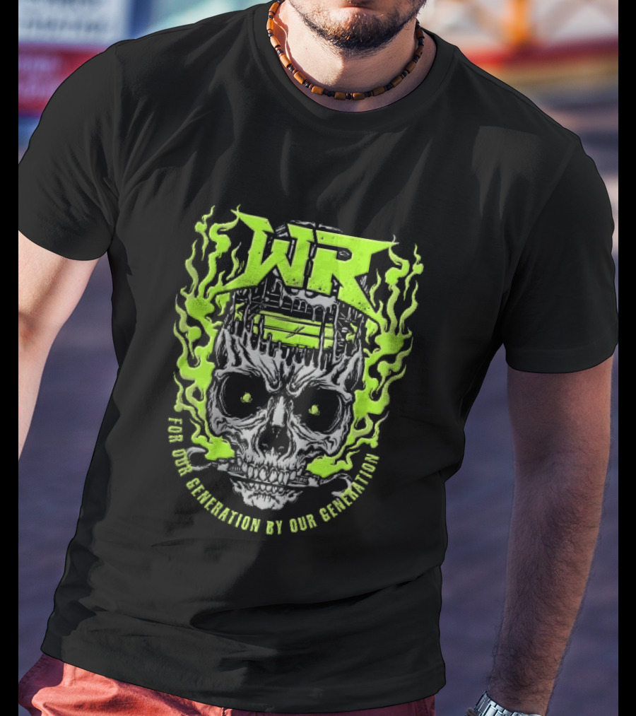 Neon Green Flames Skull WR Wrestling Ring For Our Generation T-Shirt
