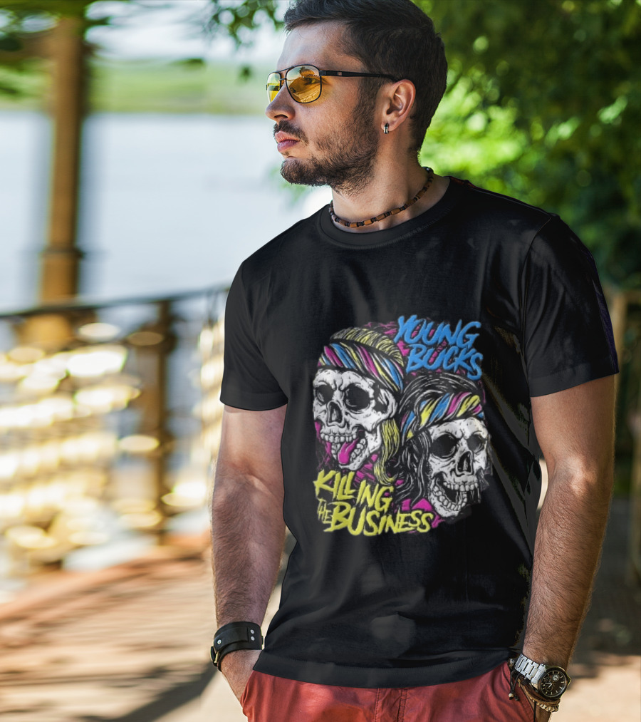 Young Bucks Killing The Business Neon Skulls Bandanas T-Shirt
