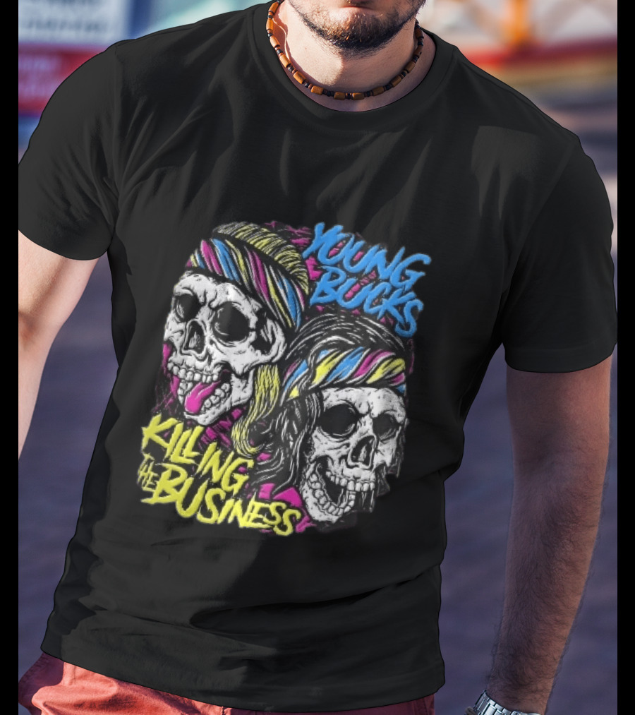 Young Bucks Killing The Business Neon Skulls Bandanas T-Shirt