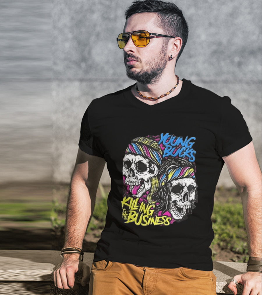 Young Bucks Killing The Business Neon Skulls Bandanas T-Shirt