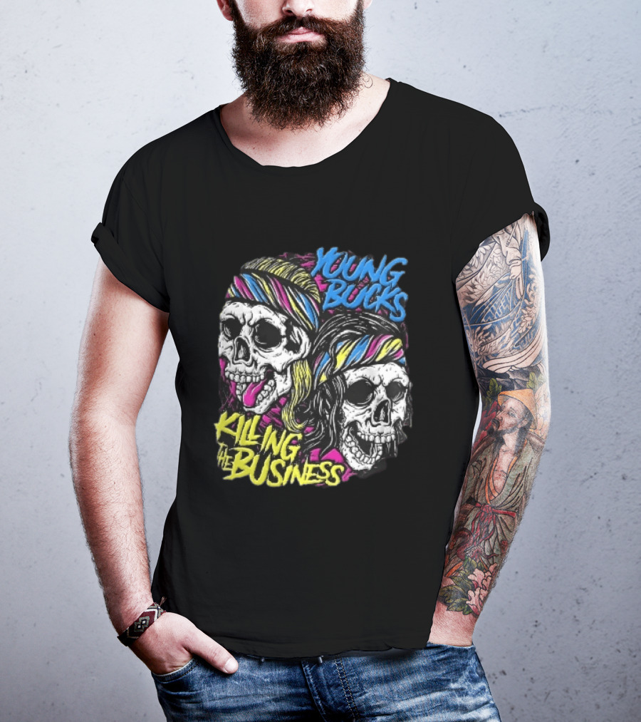 Young Bucks Killing The Business Neon Skulls Bandanas T-Shirt