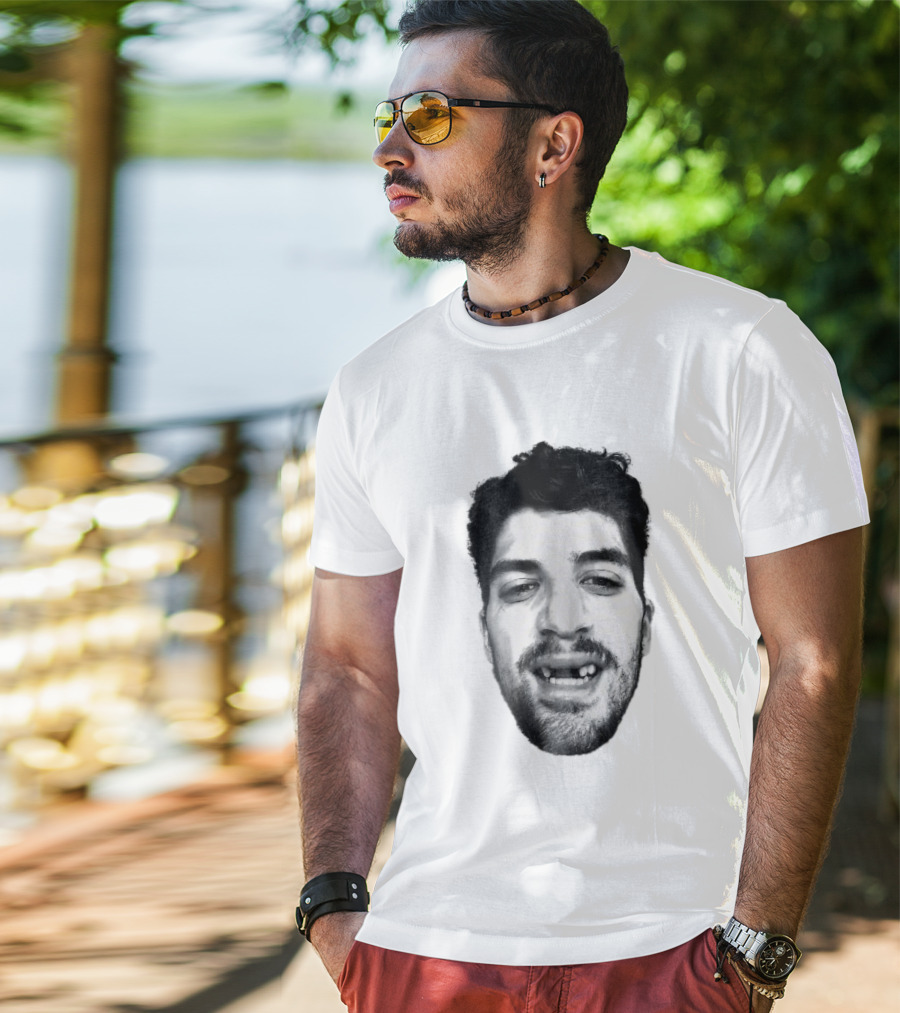Black White Halftone Bearded Man Missing Front Teeth T-Shirt