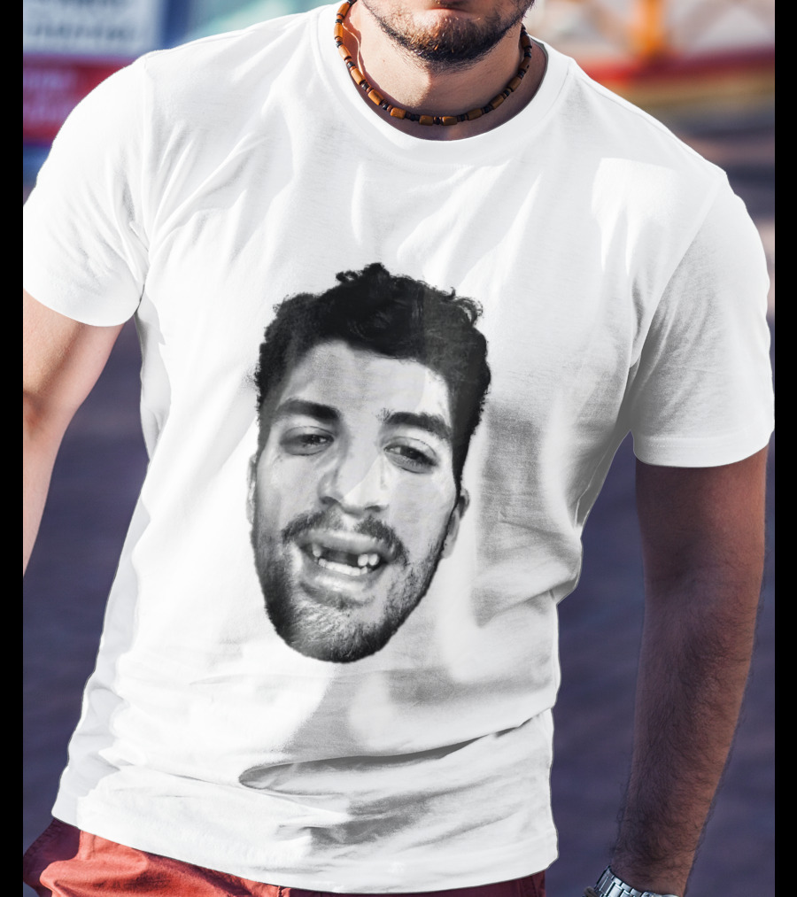 Black White Halftone Bearded Man Missing Front Teeth T-Shirt