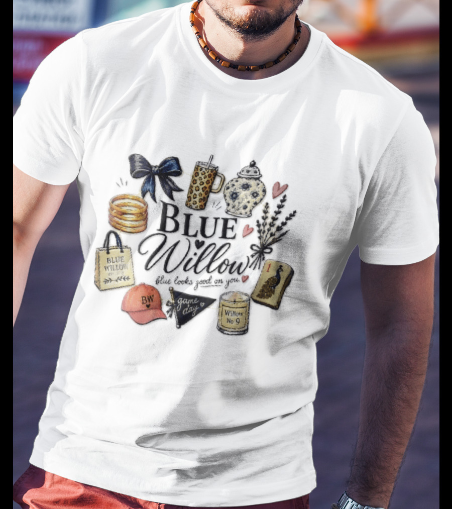 Blue Willow Looks Good On You No 9 Game Day Bow Tumbler Ginger Jar Lavender Mahjong T-Shirt