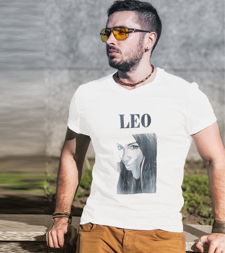 Leo Woman Long Hair Monochromatic Selfie Close Up T-Shirt
