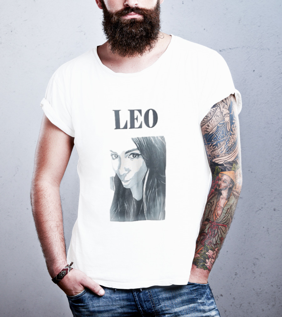 Leo Woman Long Hair Monochromatic Selfie Close Up T-Shirt