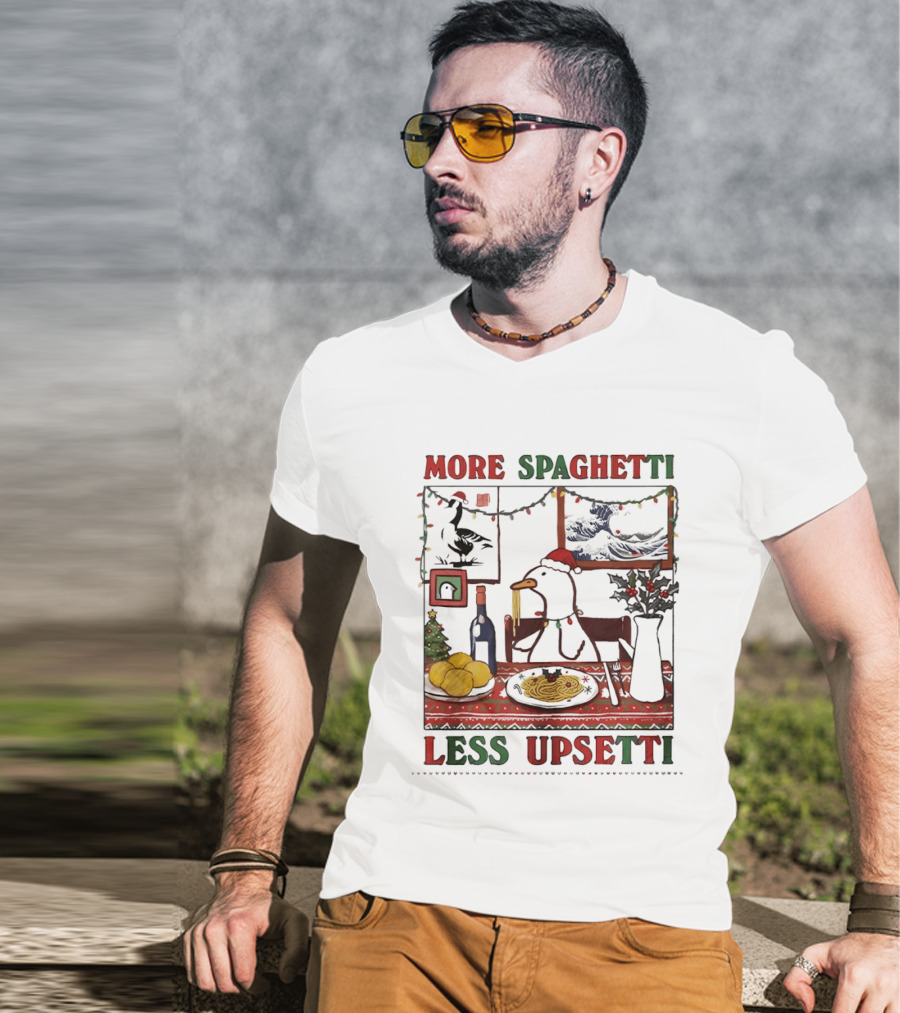More Spaghetti Less Upsetti Duck Eating Pasta Christmas Scene T-Shirt