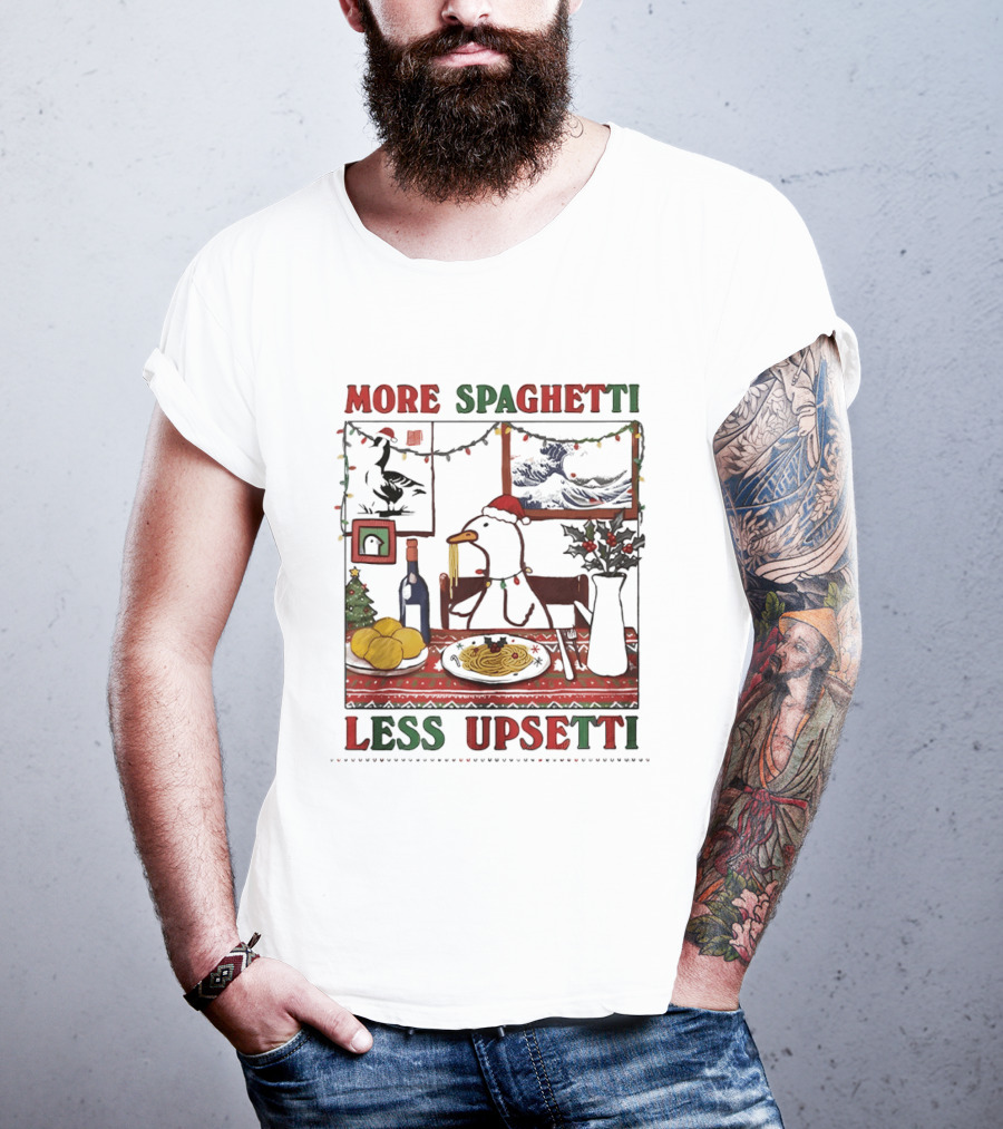 More Spaghetti Less Upsetti Duck Eating Pasta Christmas Scene T-Shirt