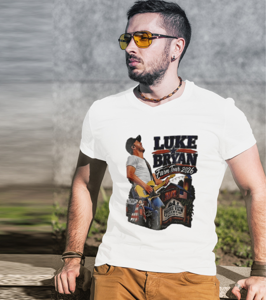 Luke Bryan Farm Tour 2026 Prairie View Farms Brookston IN Pickup Truck Barn Scene T-Shirt