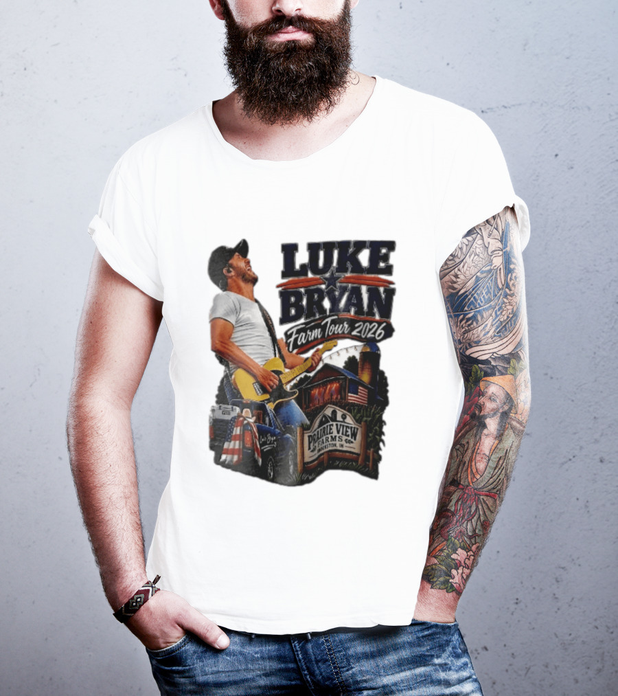 Luke Bryan Farm Tour 2026 Prairie View Farms Brookston IN Pickup Truck Barn Scene T-Shirt